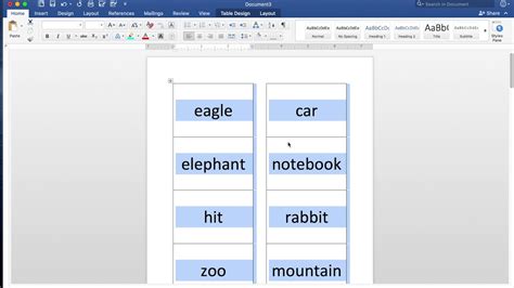 how to make front and back cards in word