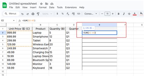 how to make google sheets add up numbers in a column