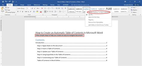 How To Make Heading Match Table Of Contents In Word