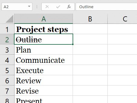 how to make line over text in excel