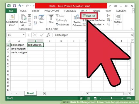 how to make lower case into upper case in excel