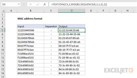 how to make mac address format in excel