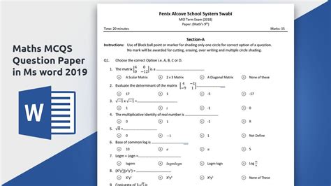 how to make maths question paper in word