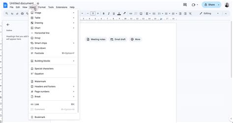 how to make menu on google docs