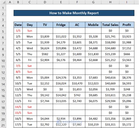 how to make monthly work report in excel