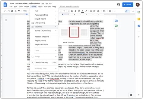 how to make multiple columns of text in google docs