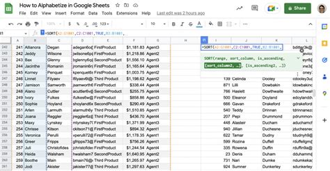 how to make names in alphabetical order in google sheets