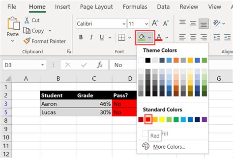 how to make numbers green or red in excel