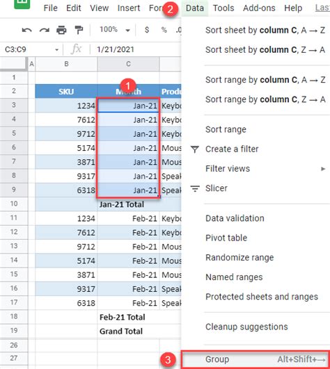 how to make outline in google sheets