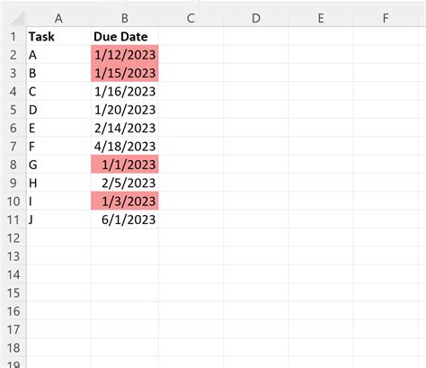 how to make overdue dates in excel red