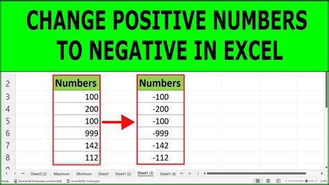 how to make positive number into negative in excel