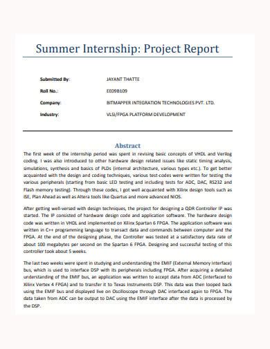 how to make project report for internship