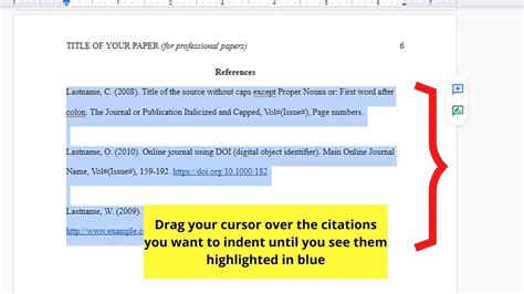 how to make reference indent in google docs