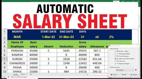 how to make salary sheet in excel with formulas