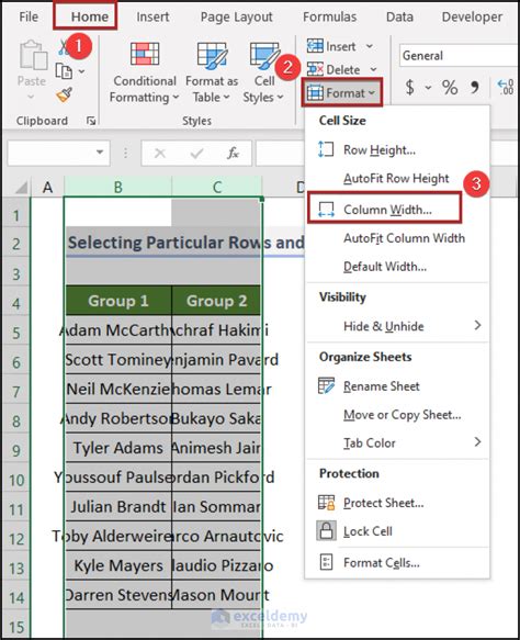 how to make selected rows the same size in excel