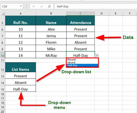 how to make sentence in excel drop down list