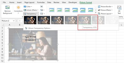how to make signature background transparent in excel