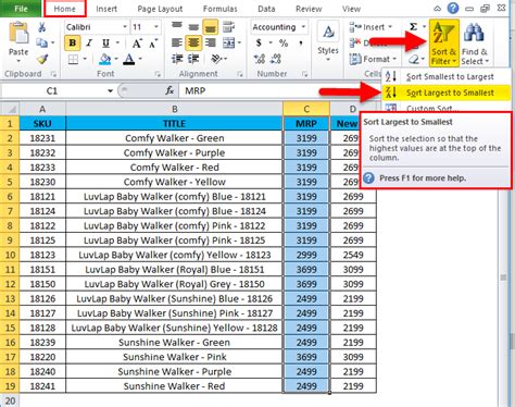 how to make sorting columns in excel