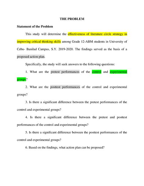 how to make statement of the problem in experimental research
