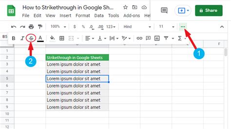 how to make strikethrough text in google sheets