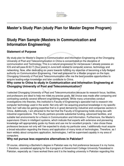 how to make study plan for master degree