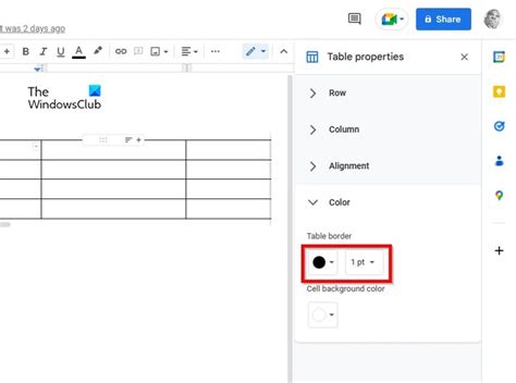 how to make table borders visible in google docs