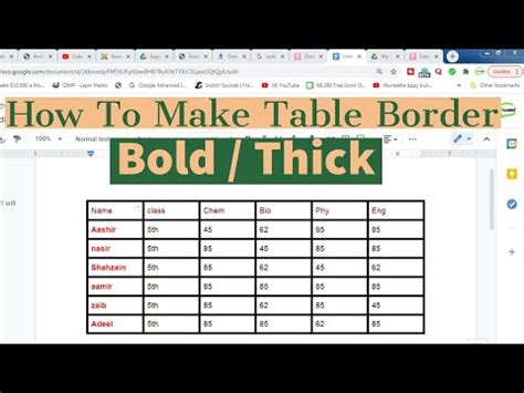 how to make table lines bold in google docs