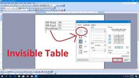 how to make table lines invisible in word