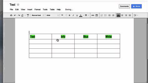 how to make table on docs