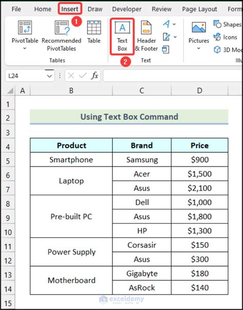 how to make text box in excel sheet