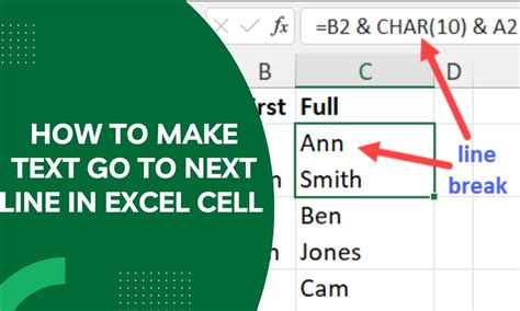 how to make text go to next line in excel cell formula