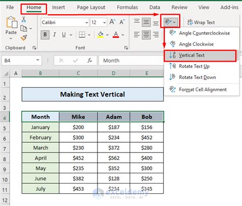 how to make text go vertical on excel