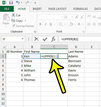 how to make text in excel uppercase