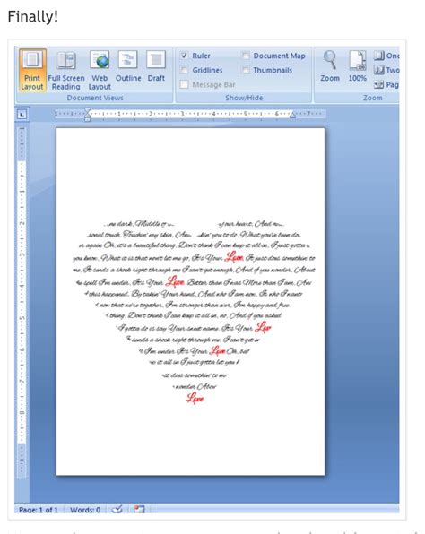 how to make text into heart shape on microsoft word