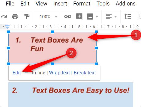 how to make text square in google docs