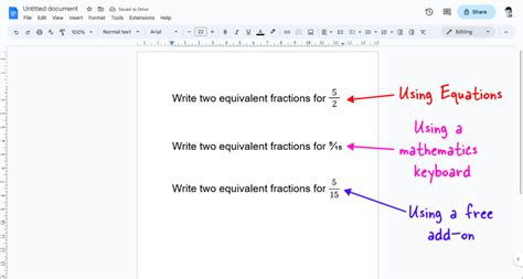 how to make vertical fractions in google docs