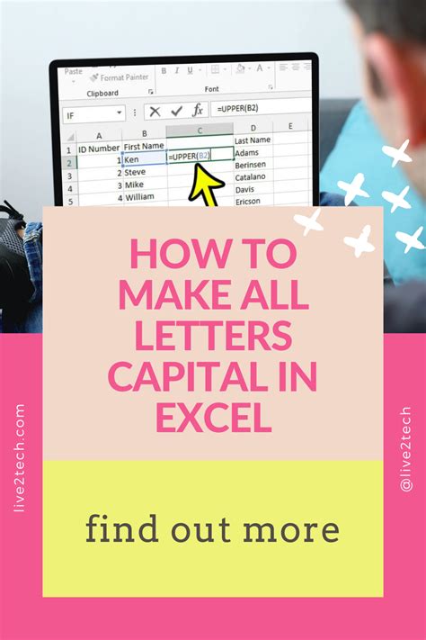 how to make words capital in excel sheet