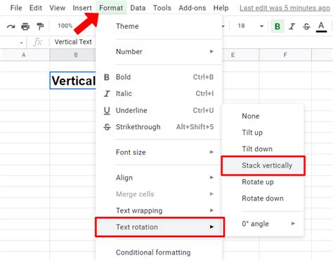 how to make writing vertical in google sheets