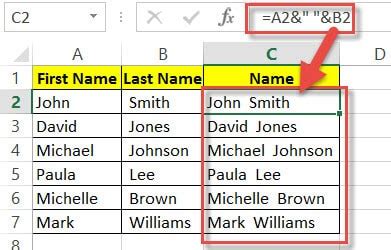 how to merge first name and last name in excel without formula