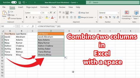 how to merge two columns in excel with a space