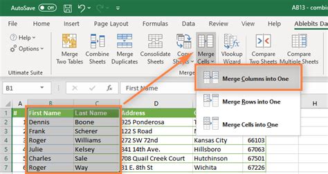how to merge values of multiple columns in excel