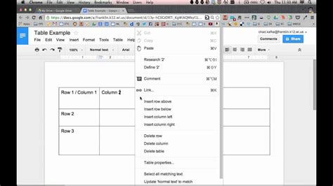 how to modify table in google docs