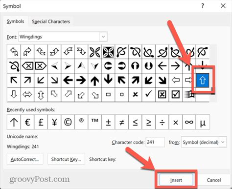 how to move arrow in word