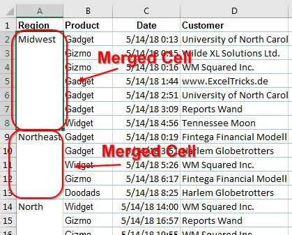 how to move down a line in excel merged cells