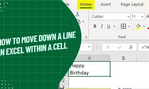 how to move down a line in excel text box