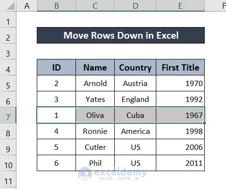 how to move everything down a line in excel