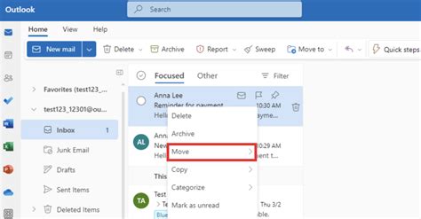 how to move mail from inbox to another folder in outlook