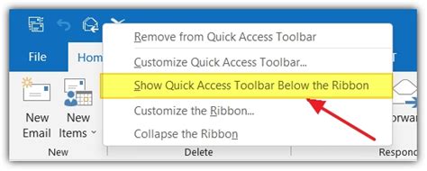 how to move quick access toolbar in outlook