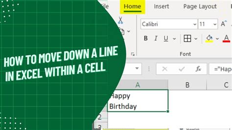 how to move text down a line in excel cell