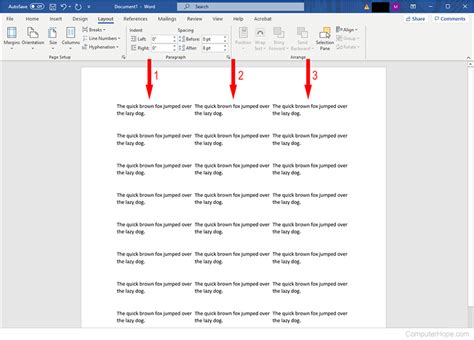 how to move to second column in word